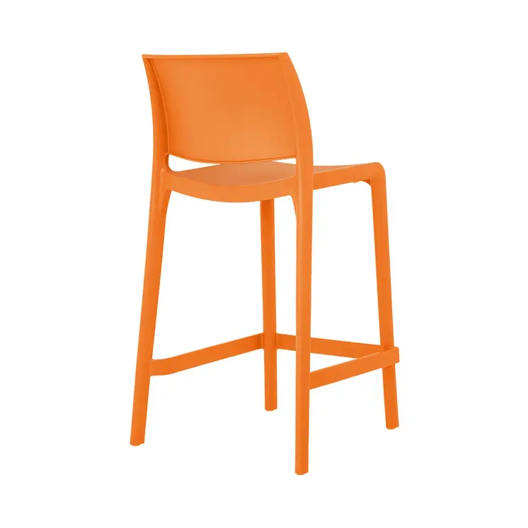 Set of Four 26" Orange Heavy Duty Plastic Low Back Outdoor Counter Height Bar Chairs