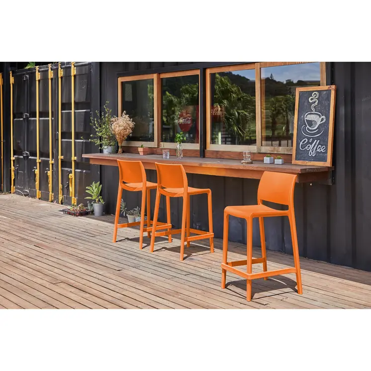 Set of Four 26" Orange Heavy Duty Plastic Low Back Outdoor Counter Height Bar Chairs