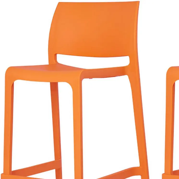 Set of Four 26" Orange Heavy Duty Plastic Low Back Outdoor Counter Height Bar Chairs