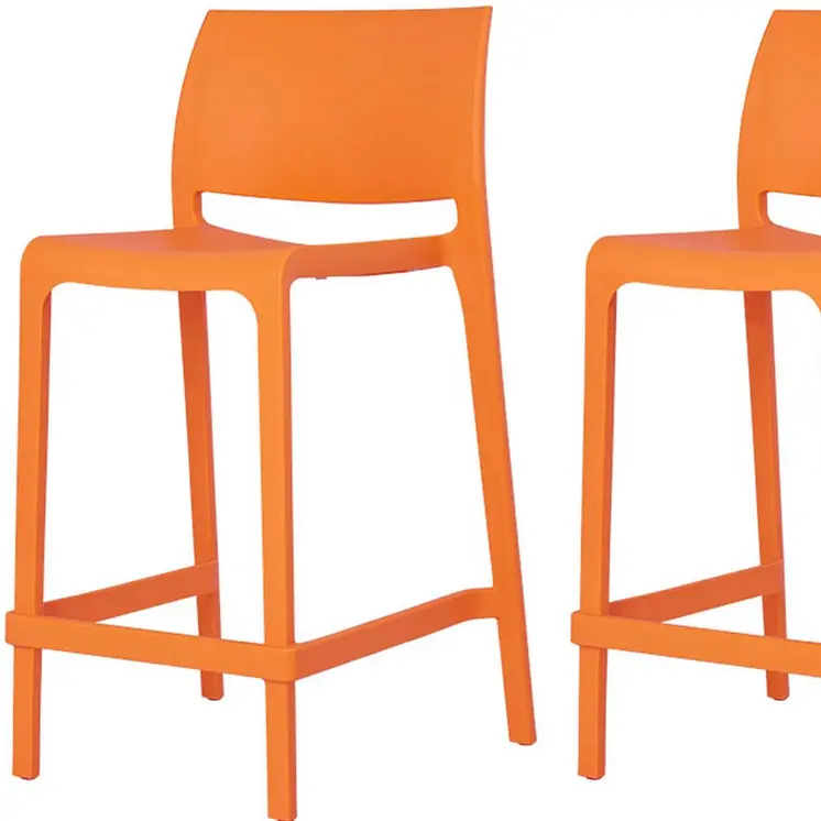 Set of Four 26" Orange Heavy Duty Plastic Low Back Outdoor Counter Height Bar Chairs