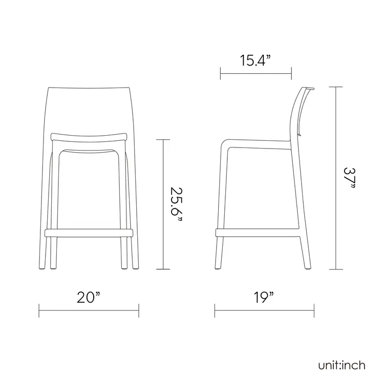 Set of Four 26" Yellow Heavy Duty Plastic Low Back Outdoor Counter Height Bar Chairs
