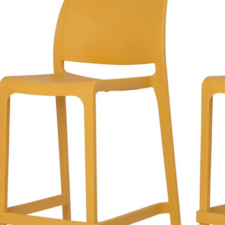 Set of Four 26" Yellow Heavy Duty Plastic Low Back Outdoor Counter Height Bar Chairs