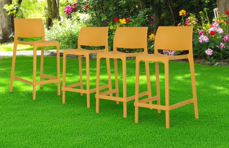 Set of Four 26" Yellow Heavy Duty Plastic Low Back Outdoor Counter Height Bar Chairs