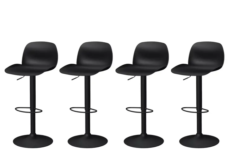 Set of Four Black Heavy Duty Plastic and Metal Mid Back Adjustable Height Swivel Bar Chairs