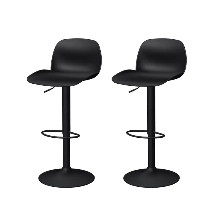 Set of Four Black Heavy Duty Plastic and Metal Mid Back Adjustable Height Swivel Bar Chairs