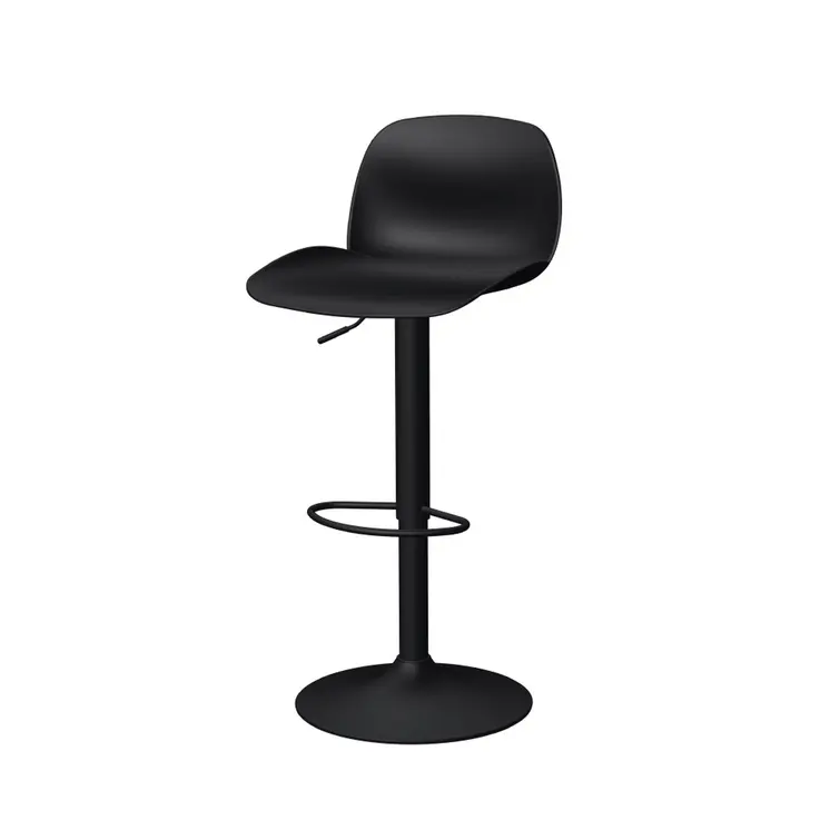 Set of Four Black Heavy Duty Plastic and Metal Mid Back Adjustable Height Swivel Bar Chairs