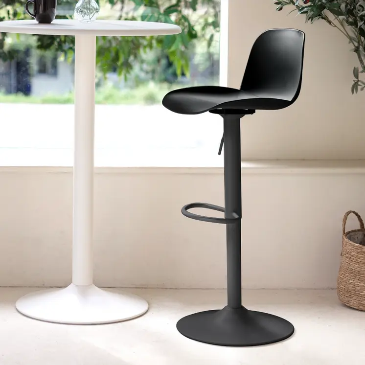 Set of Four Black Heavy Duty Plastic and Metal Mid Back Adjustable Height Swivel Bar Chairs