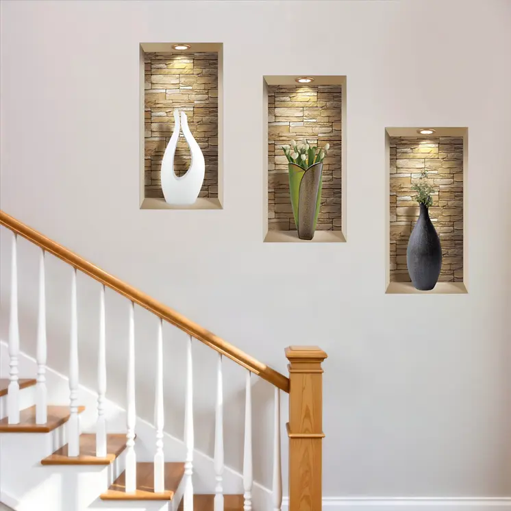 Set of Three Gin Faux Niche 3D Peel and Stick Wall Decals