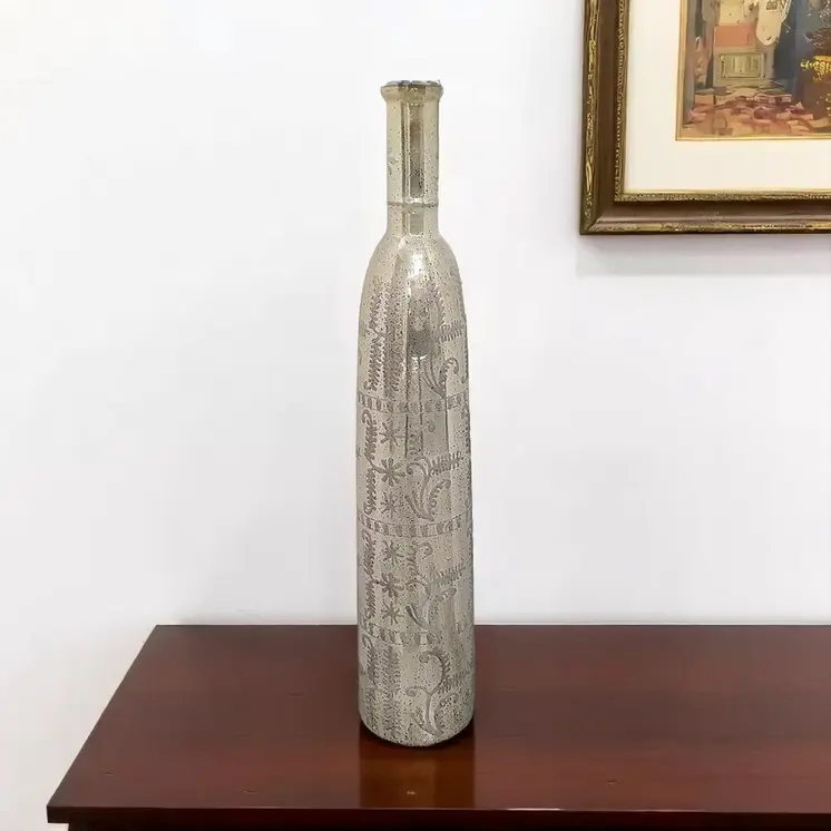 35" Silver Floral Glass Round