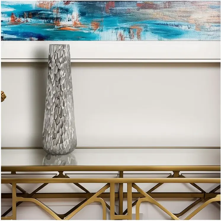 19" Silver Round Aluminum Table Vase
