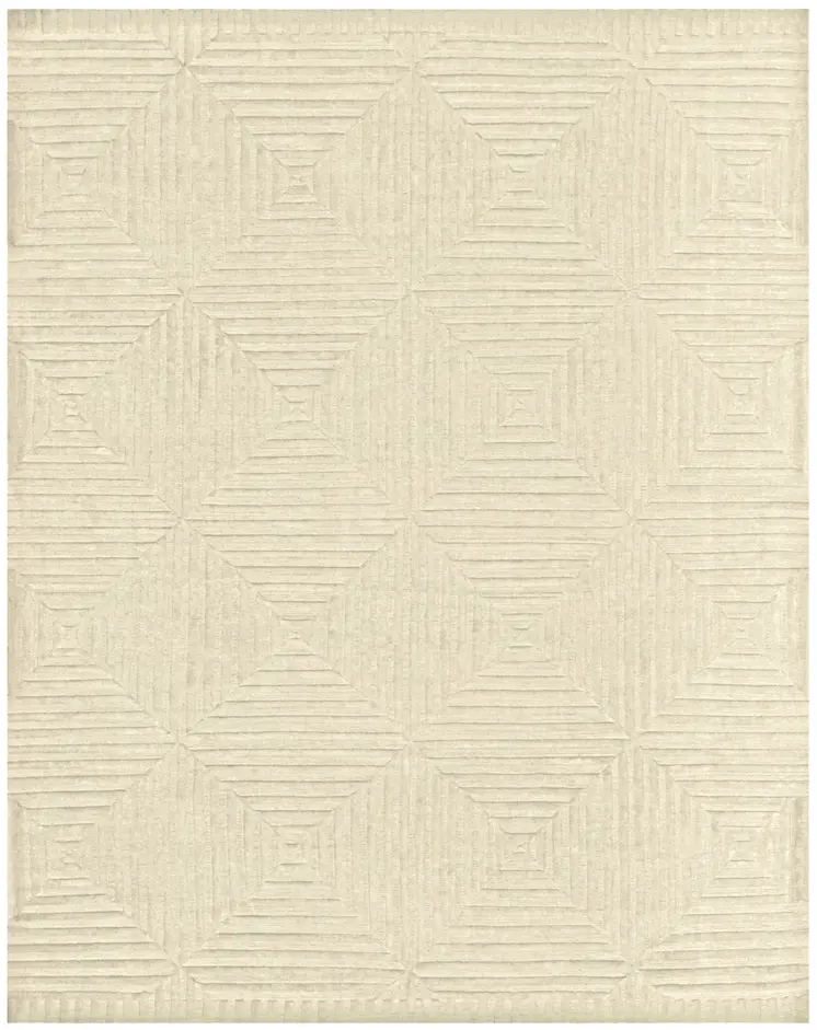 6' X 9' Ivory Wool Geometric Hand Knotted Area Rug