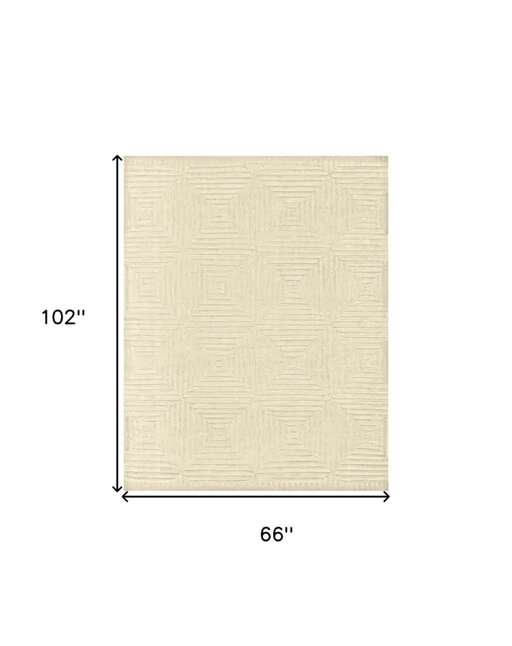 6' X 9' Ivory Wool Geometric Hand Knotted Area Rug