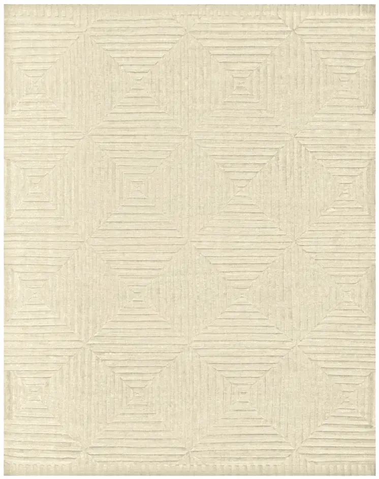 6' X 9' Ivory Wool Geometric Hand Knotted Area Rug