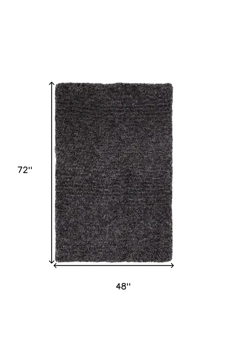 4' X 6' Black Shag Hand Tufted Area Rug