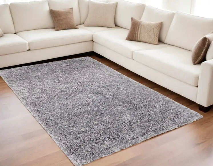 5' X 8' Gray Shag Hand Tufted Area Rug