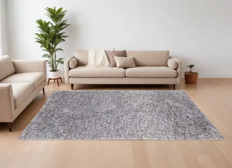 9' X 12' Gray Shag Hand Tufted Area Rug