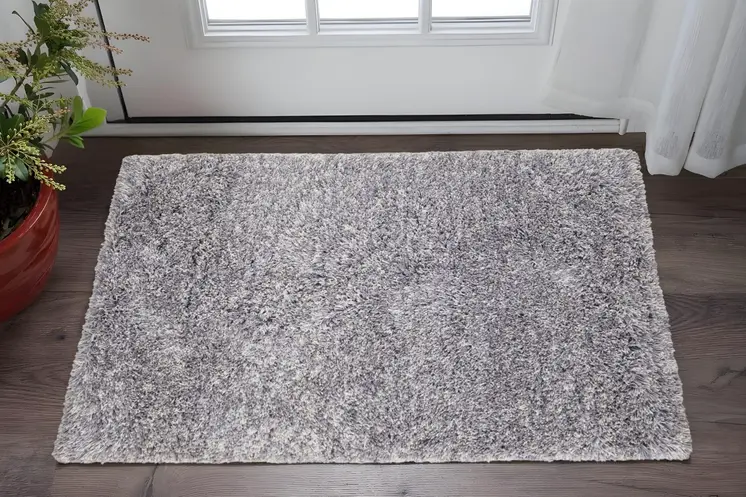 2' X 3' Gray Shag Hand Tufted Area Rug