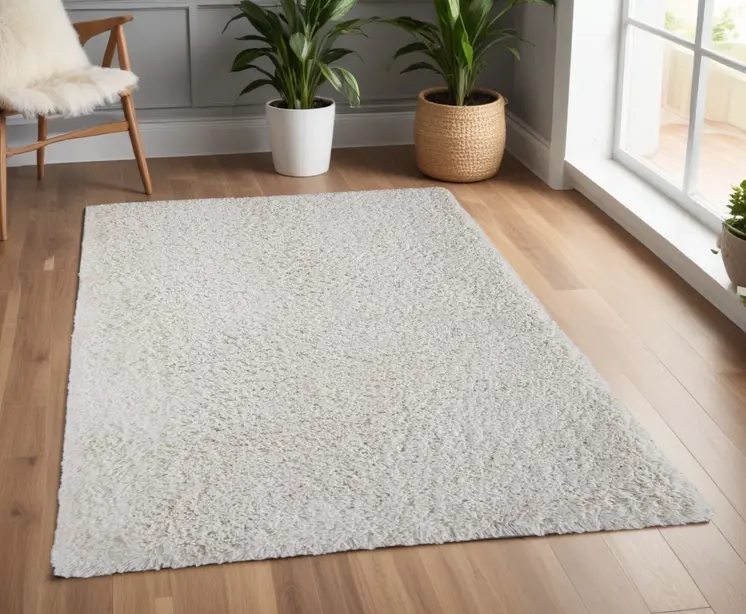 4' X 6' Ivory Shag Hand Tufted Area Rug