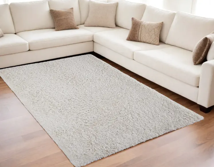 5' X 8' Ivory Shag Hand Tufted Area Rug