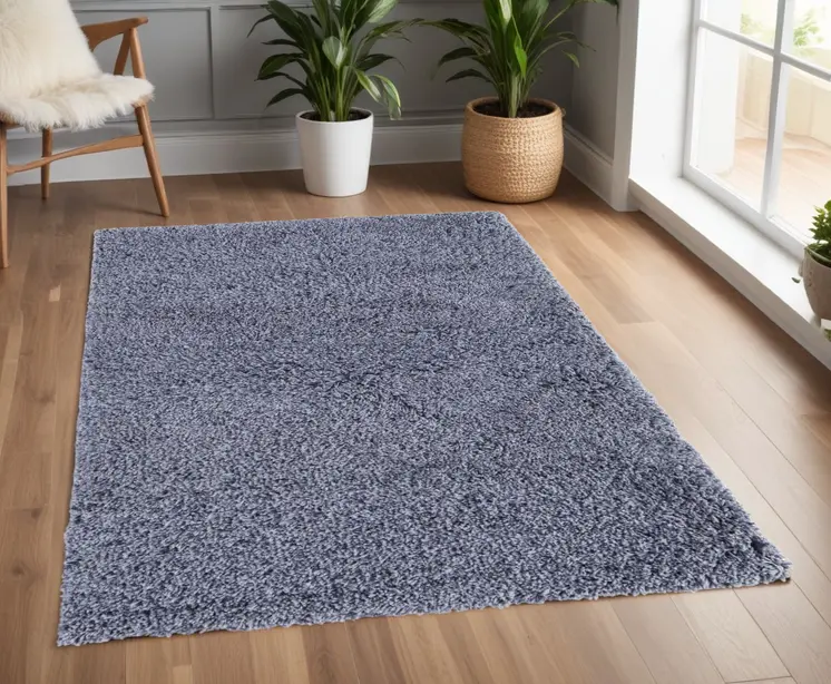 4' X 6' Blue Shag Hand Tufted Area Rug