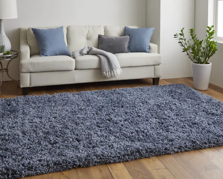 10' X 14' Blue Shag Hand Tufted Area Rug