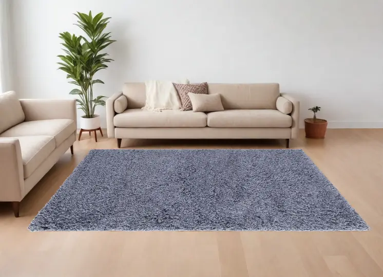 10' X 14' Blue Shag Hand Tufted Area Rug