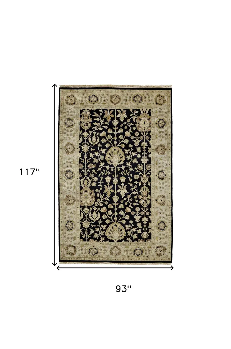 8' X 10' Black Wool Oriental Hand Knotted Area Rug