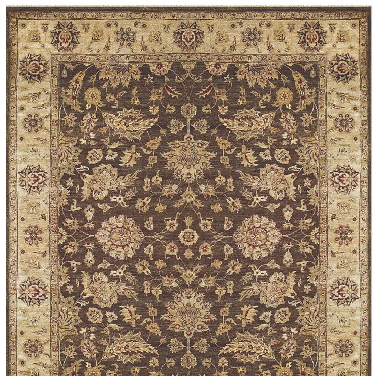 6' X 9' Gold Brown and Tan Wool Oriental Hand Knotted Area Rug