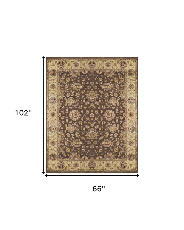 6' X 9' Gold Brown and Tan Wool Oriental Hand Knotted Area Rug