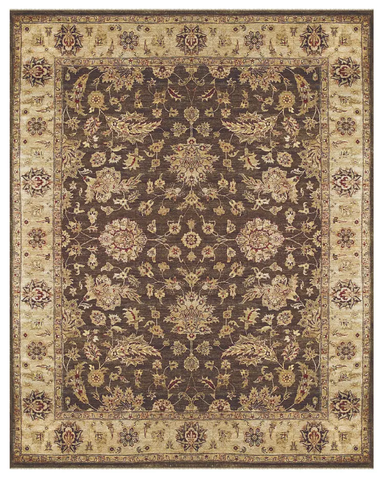 6' X 9' Gold Brown and Tan Wool Oriental Hand Knotted Area Rug