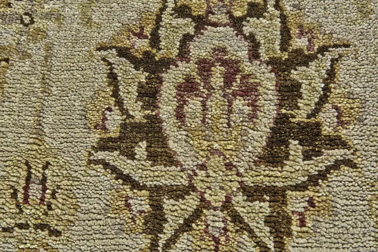 6' X 9' Gold Brown and Tan Wool Oriental Hand Knotted Area Rug