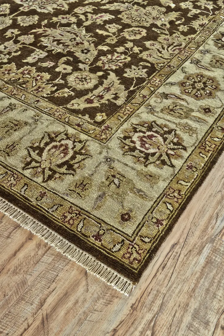 6' X 9' Gold Brown and Tan Wool Oriental Hand Knotted Area Rug