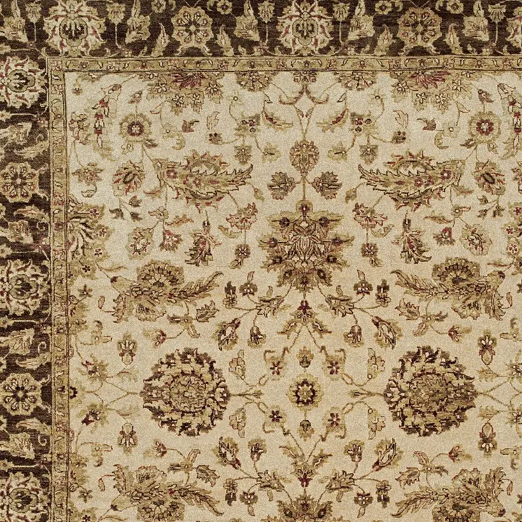 4' X 6' Ivory Brown and Gold Wool Oriental Hand Knotted Area Rug