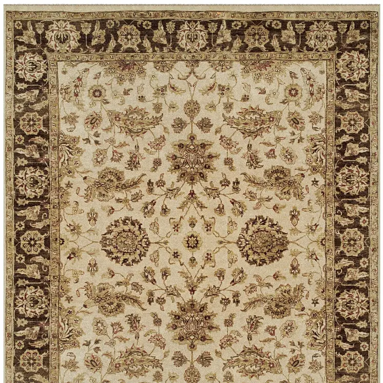 4' X 6' Ivory Brown and Gold Wool Oriental Hand Knotted Area Rug