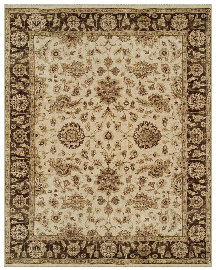4' X 6' Ivory Brown and Gold Wool Oriental Hand Knotted Area Rug