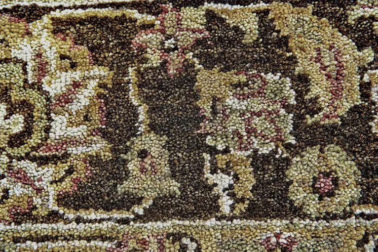 6' X 9' Ivory Brown and Gold Wool Oriental Hand Knotted Area Rug