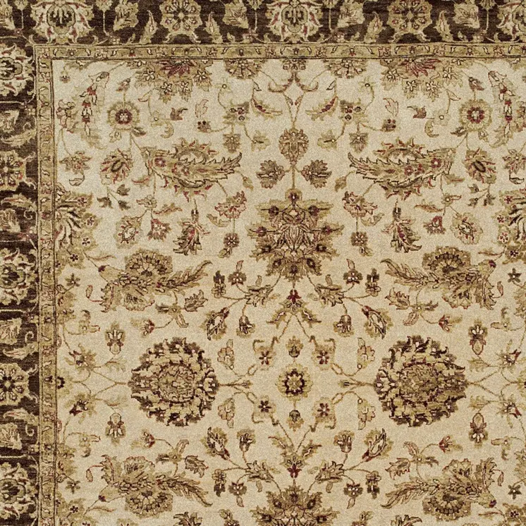 8' X 10' Ivory Brown and Gold Wool Oriental Hand Knotted Area Rug