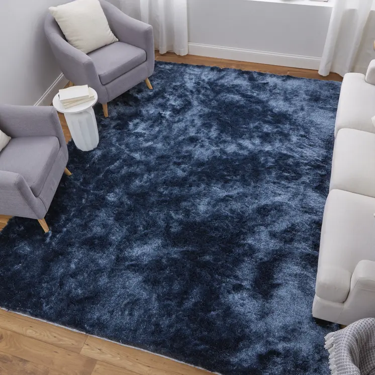 4' X 6' Blue Shag Hand Tufted Area Rug