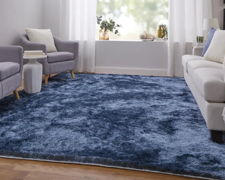4' X 6' Blue Shag Hand Tufted Area Rug