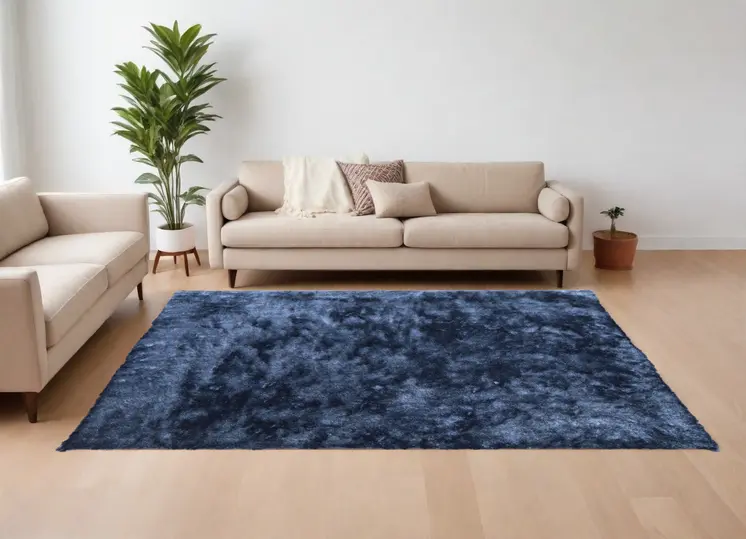 8' X 10' Blue Shag Hand Tufted Area Rug
