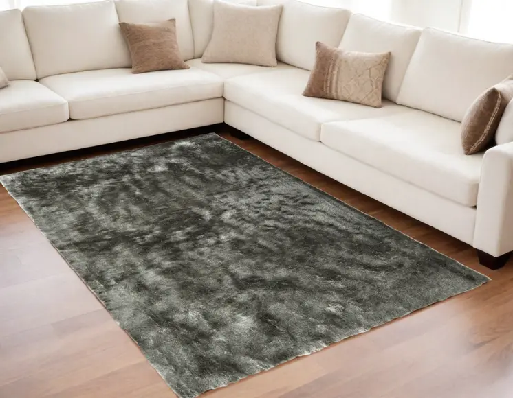 5' X 8' Green Shag Hand Tufted Area Rug