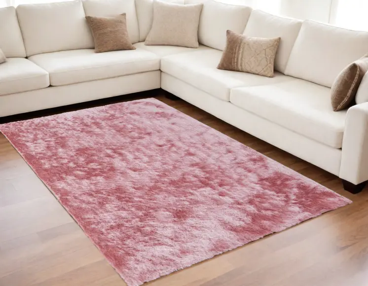 5' X 8' Pink Shag Hand Tufted Area Rug