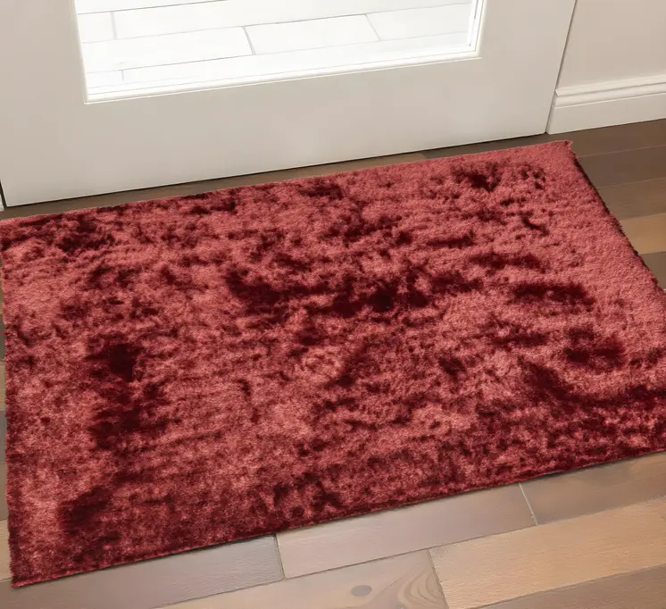 2' X 3' Red Shag Hand Tufted Area Rug