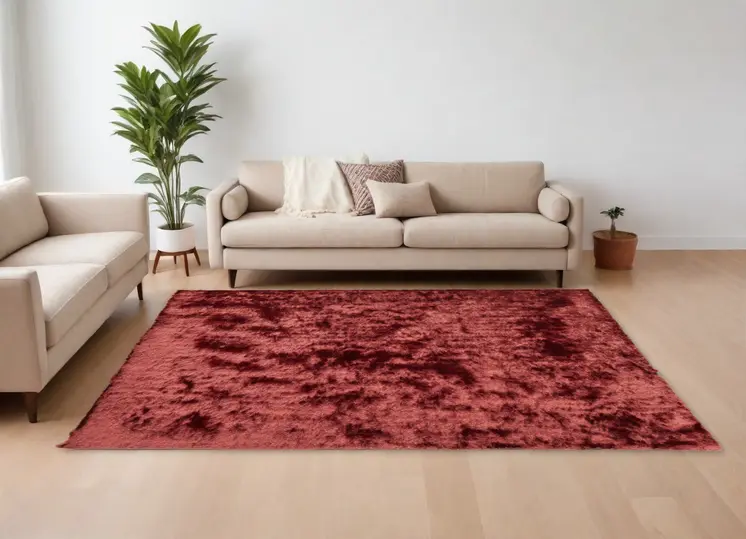 8' X 10' Red Shag Hand Tufted Area Rug