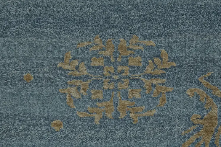 6' X 9' Tan Blue and Green Striped Hand Knotted Area Rug