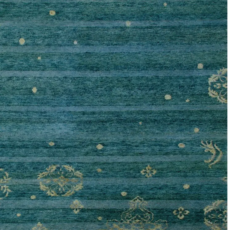 8' X 10' Tan Blue and Green Striped Hand Knotted Area Rug