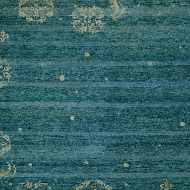 8' X 10' Tan Blue and Green Striped Hand Knotted Area Rug
