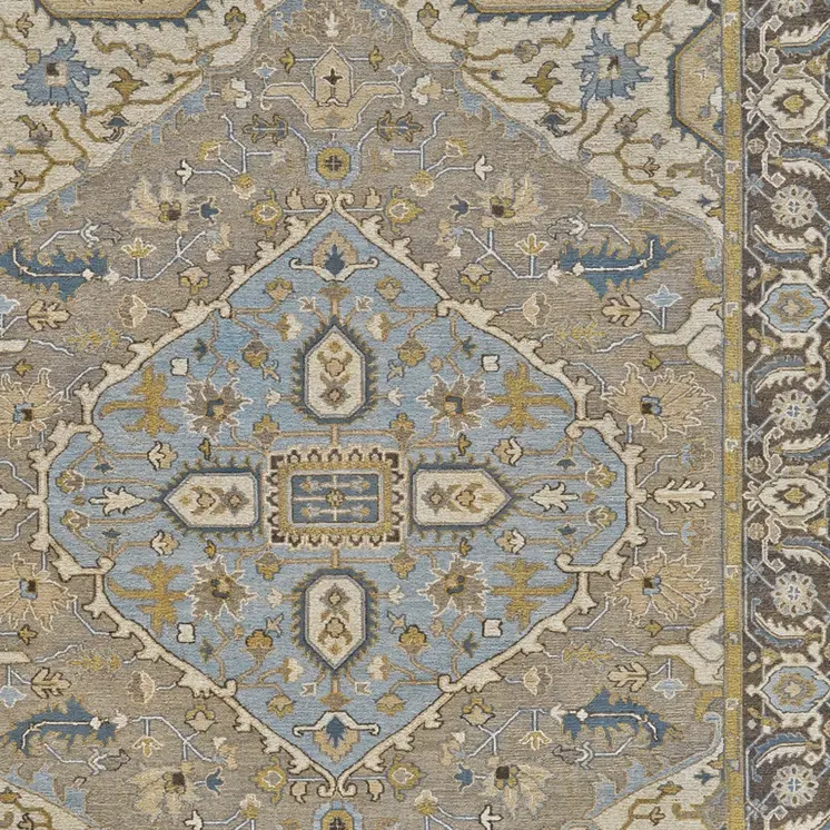 6' X 9' Blue Taupe and Tan Wool Oriental Hand Knotted Area Rug