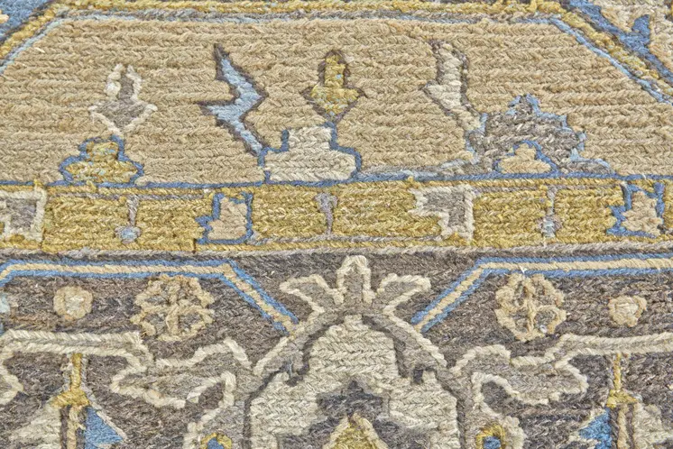 6' X 9' Blue Taupe and Tan Wool Oriental Hand Knotted Area Rug