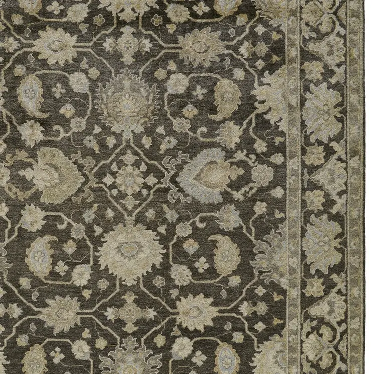 8' X 10' Taupe and Gray Wool Floral Hand Knotted Area Rug